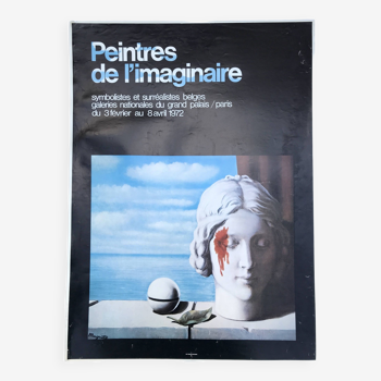 René magritte, peintres de l'imaginaire surréalistes belges/ grand palais, 1972. affiche originale