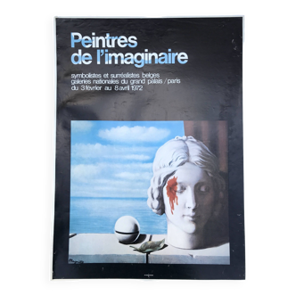 René magritte, peintres de l'imaginaire surréalistes belges/ grand palais, 1972. affiche originale