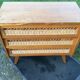 Vintage oak-plated chest of drawers and rattan with compass base as it is.