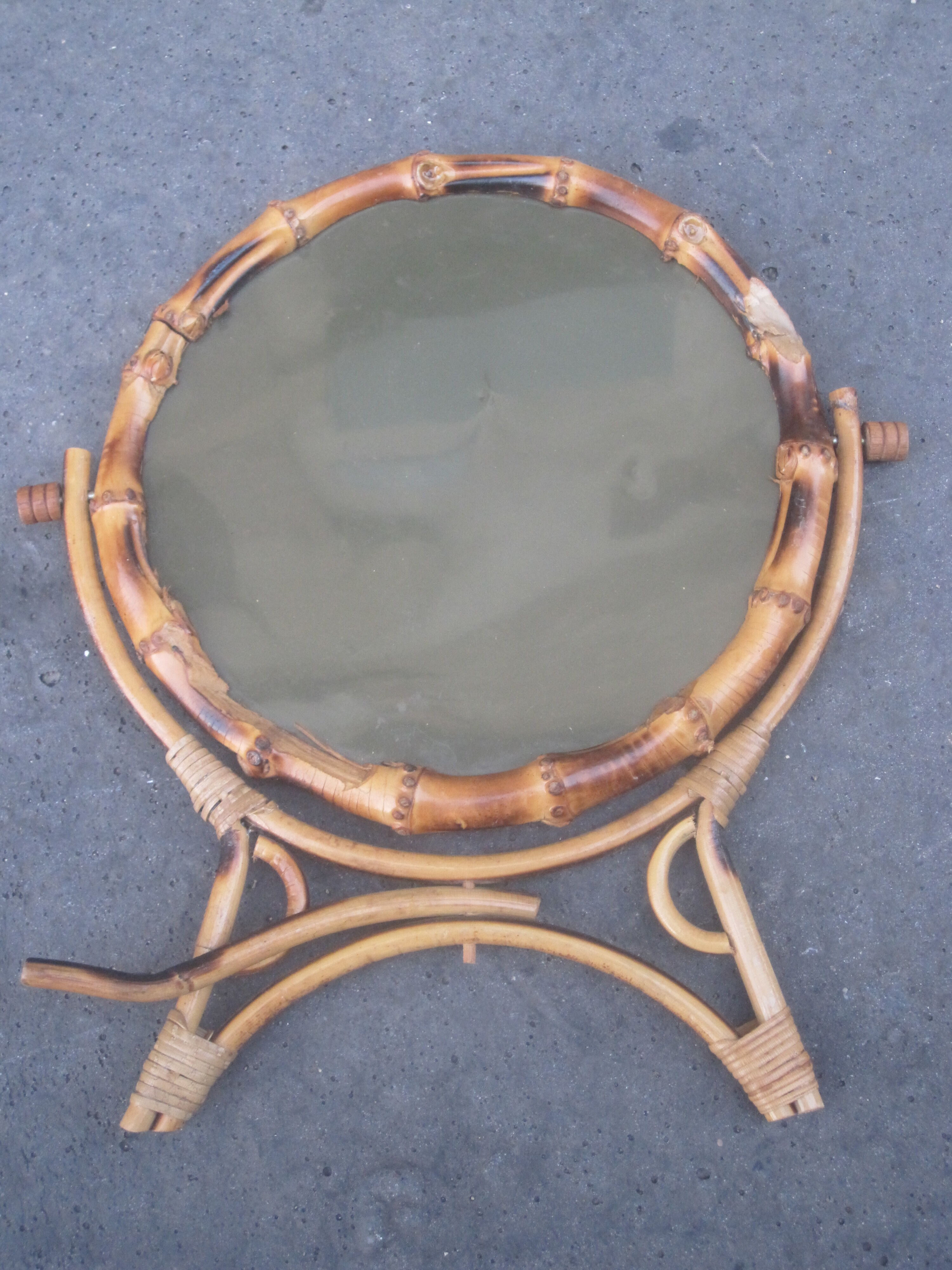 Vintage bamboo table mirror 20cm