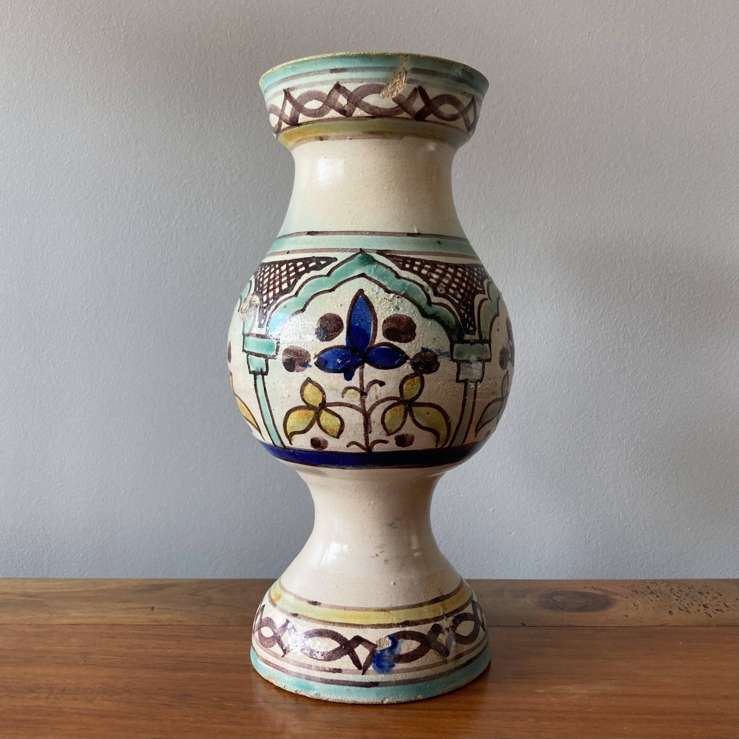 Vintage enameled earthenware vase from Morocco