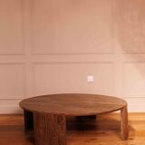 Table ronde en teck patine