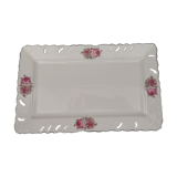 Rectangular dish in german porcelain white openwork bordered silver and old pinks