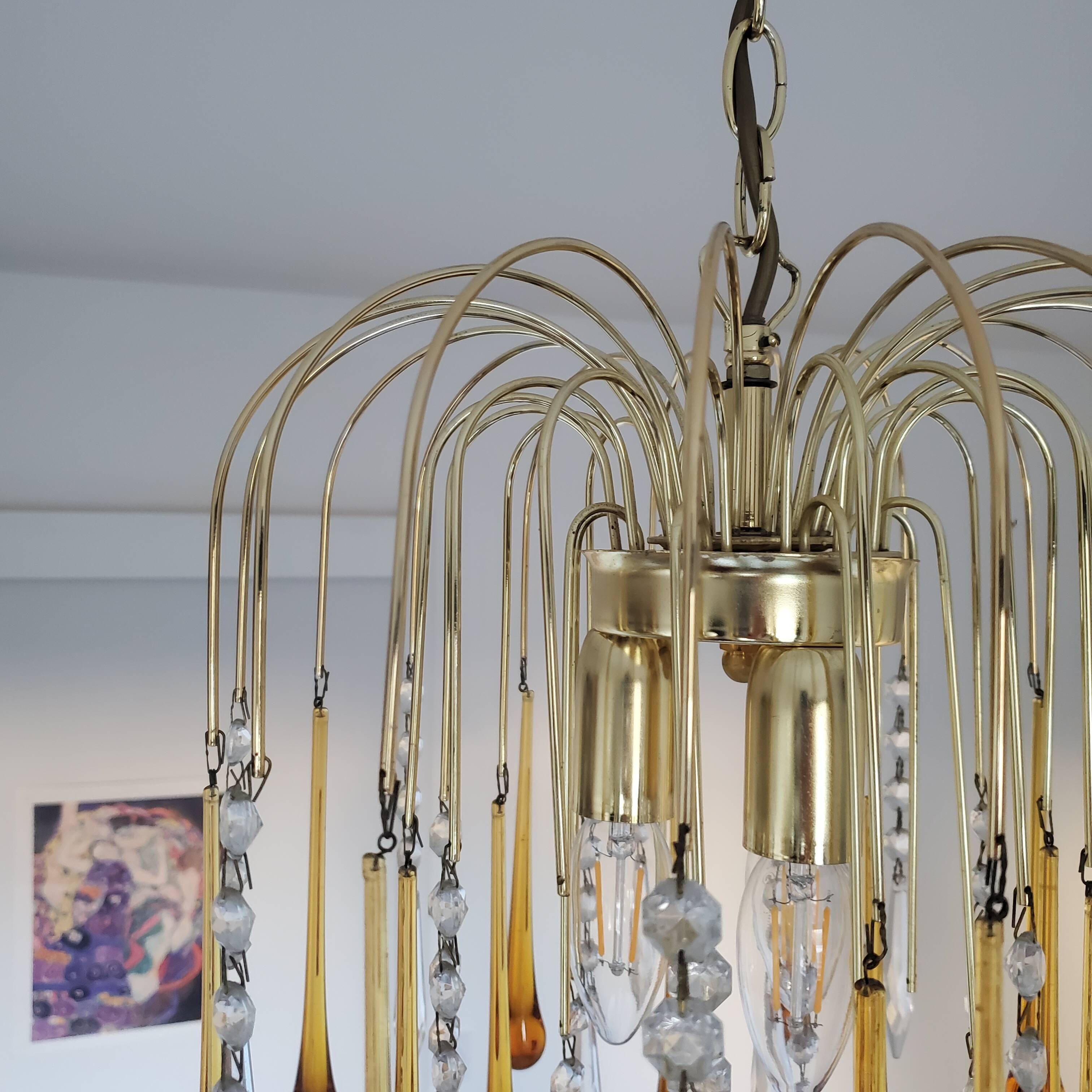 Amber waterfall chandelier made of Murano glass