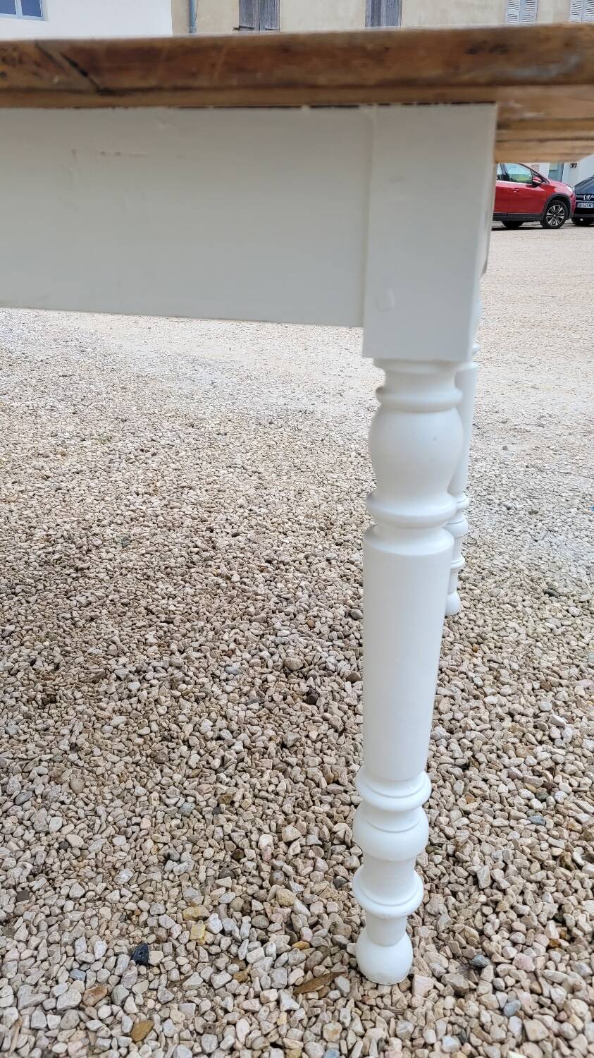 Rustic farmhouse bistro table in oak with Louis Philippe legs - 2m