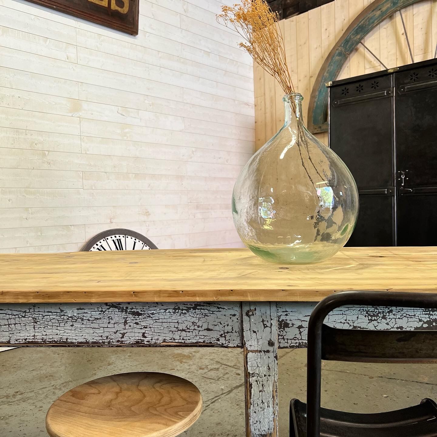 Large patinated workshop table