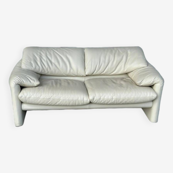 Maralunga White Leather Sofa By Vico Magistretti For Cassina, 1970s No. 2