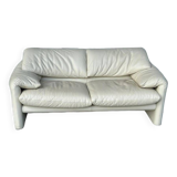Maralunga White Leather Sofa By Vico Magistretti For Cassina, 1970s No. 2