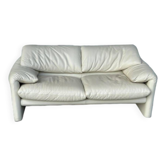 Canapé En Cuir Blanc Maralunga De Vico Magistretti Pour Cassina, 1970s N°2