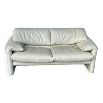 Maralunga White Leather Sofa By Vico Magistretti For Cassina, 1970s No. 2