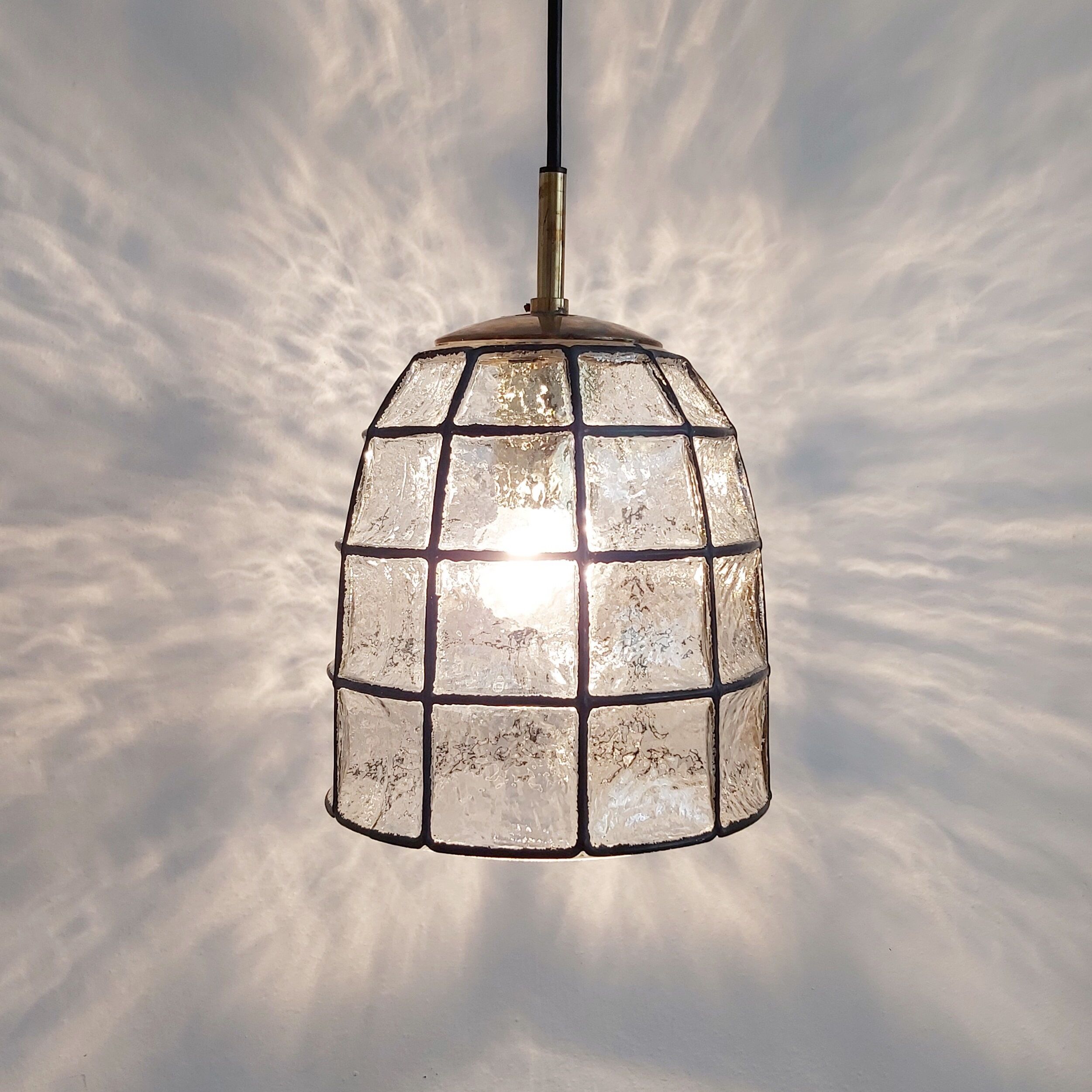Mid-century iron & clear glass ceiling lamp/pendant from limburg, germany, 1960s