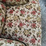 Antique Louis XV style shepherdess armchair in floral flocked fabric