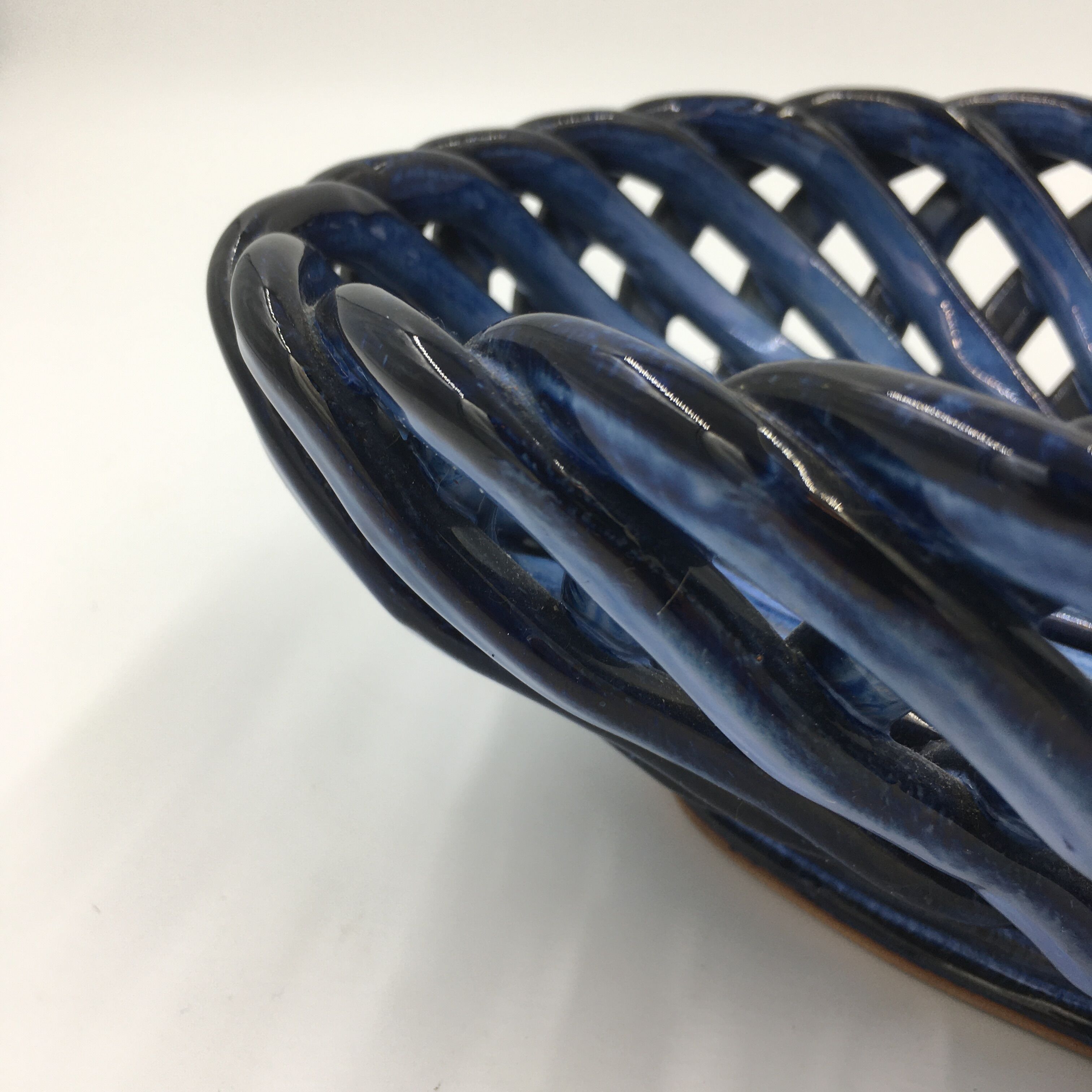 Basket, blue ceramic fruit basket