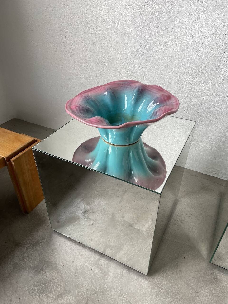 Blue and pink ceramic dish