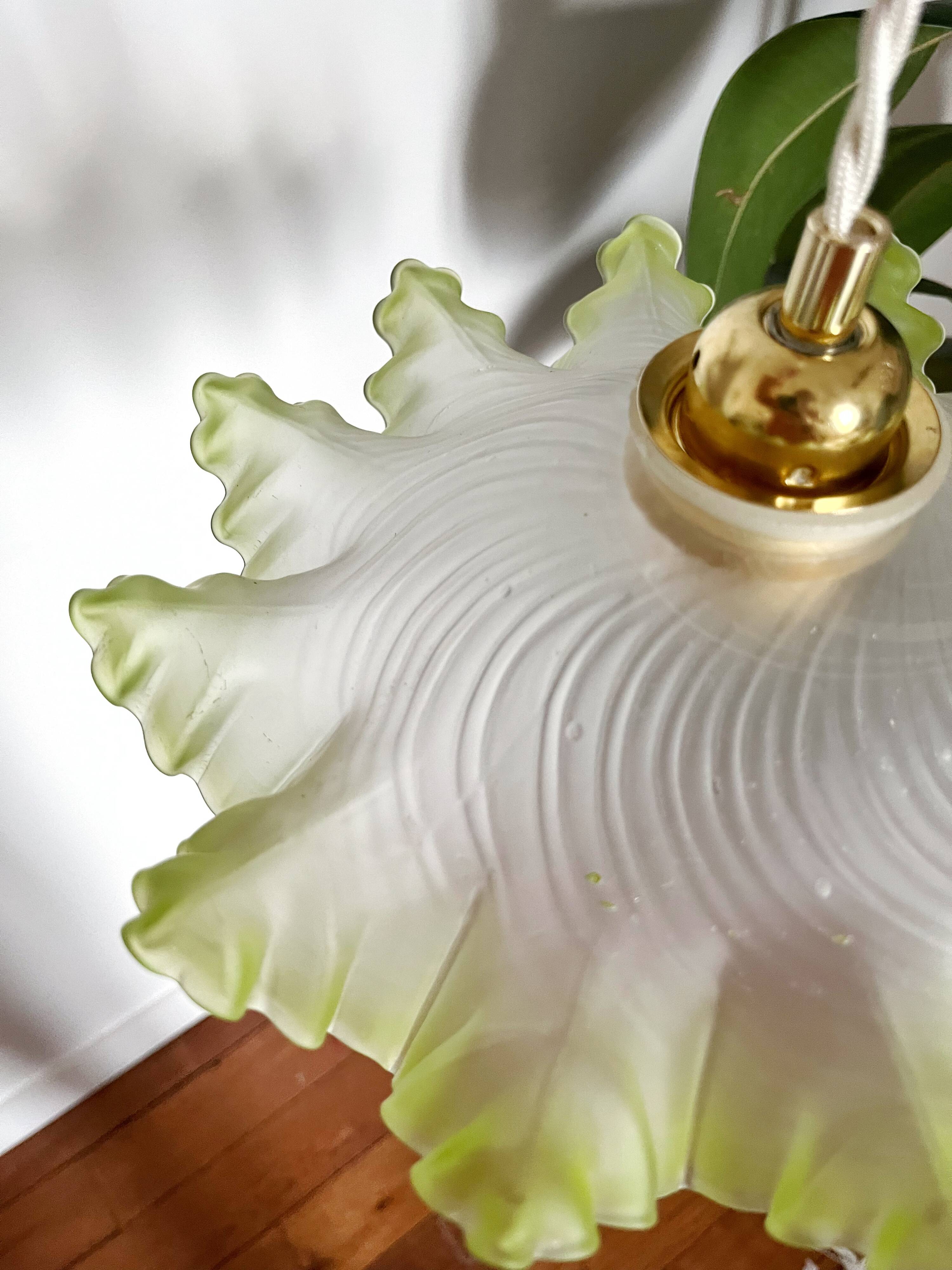 Vintage green and white serrated pendant light