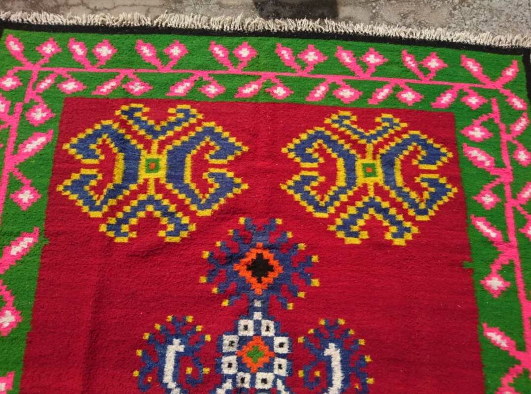 Red kilim rug in pure wool handmade 195x340cm