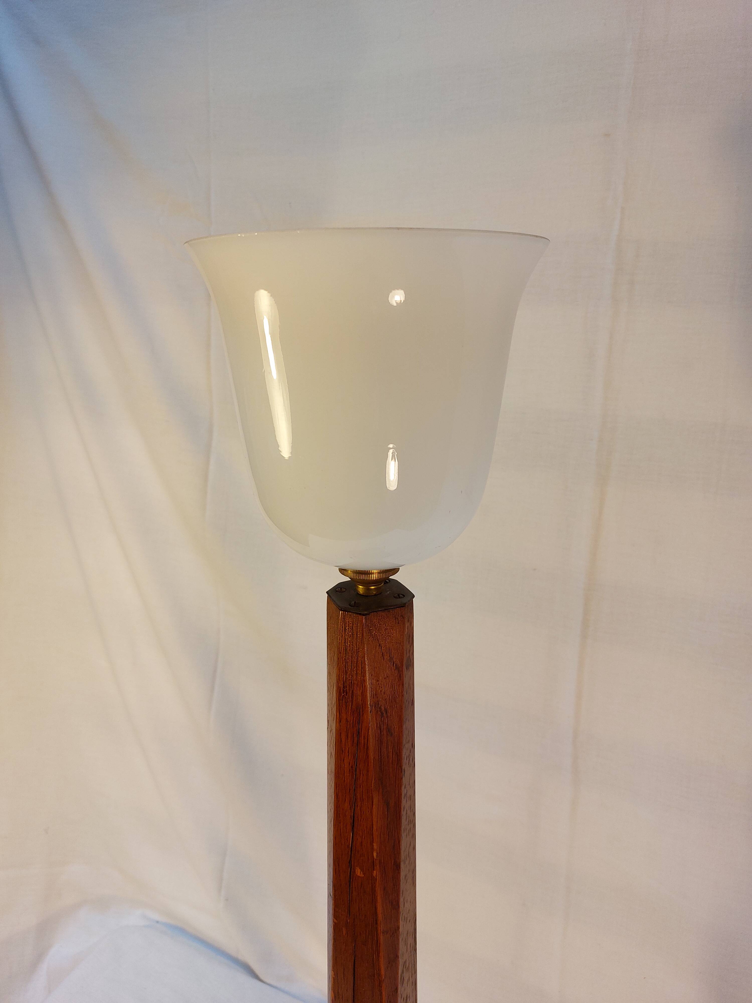 Old Art Deco table lamp 70 cm Mazda style in solid wood
