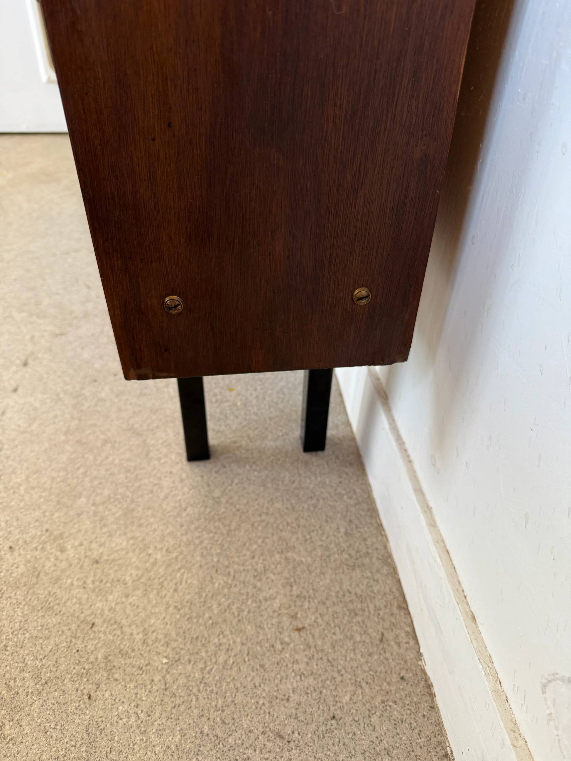 Vintage veneer bookcase with metal legs