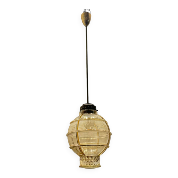 Suspension en verre et bronze vintage des années 1960