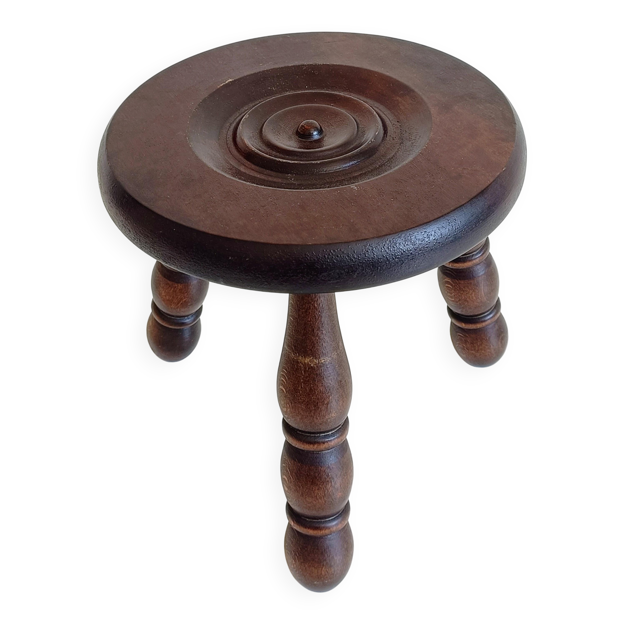French Art Deco Tripod Stool in Chestnut, Attributed to Dudouyt, 1940s