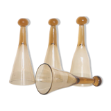 Set of 6 champagne flutes called 'trinquette' or 'cul sec' in mouth-blown glass, vintage