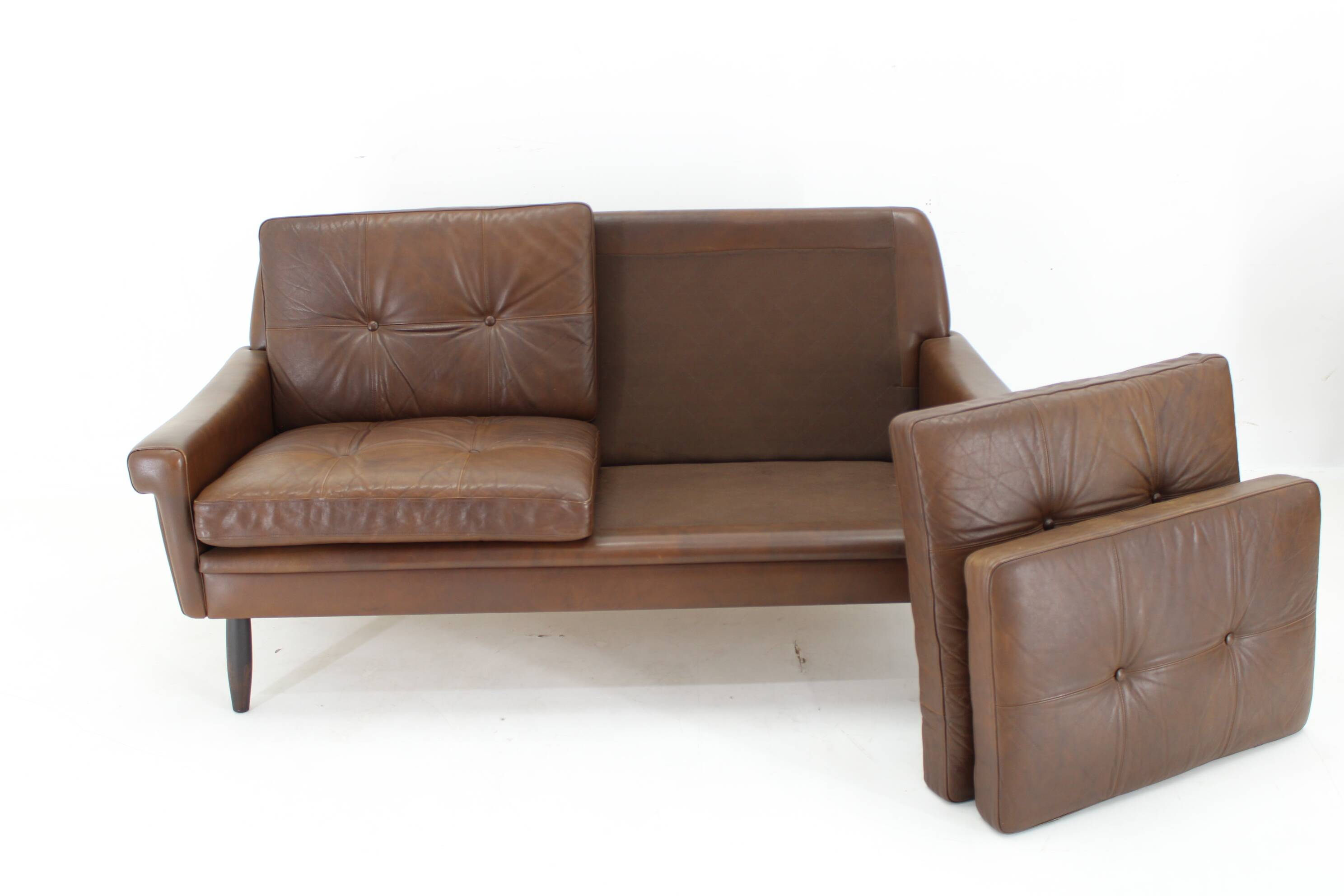 Ensemble de salon Svend Skipper 1970 en cuir marron, Danemark
