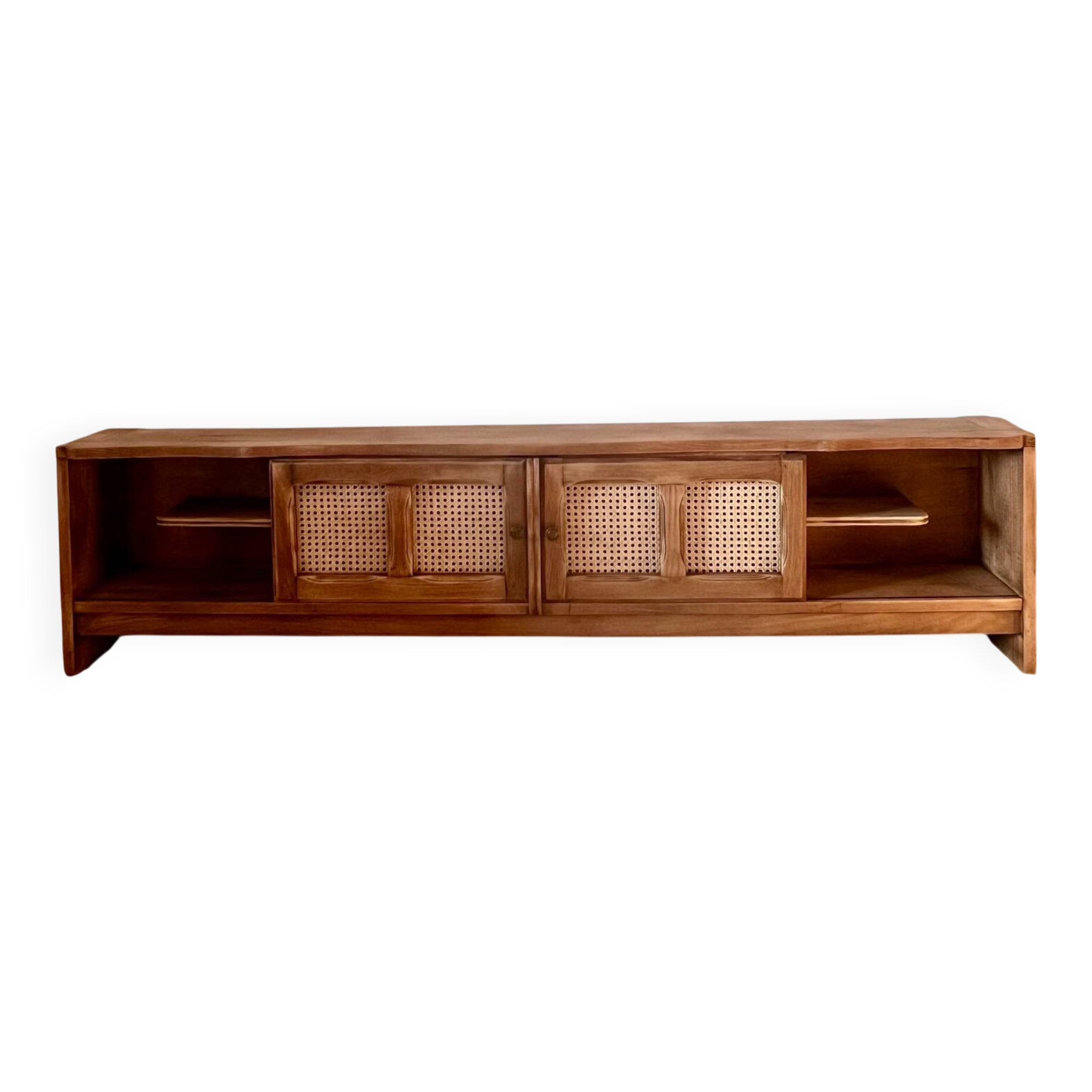 TV sideboard in raw solid oak and caning