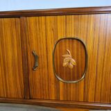 1960s sideboard with decorated doors in wood and brass