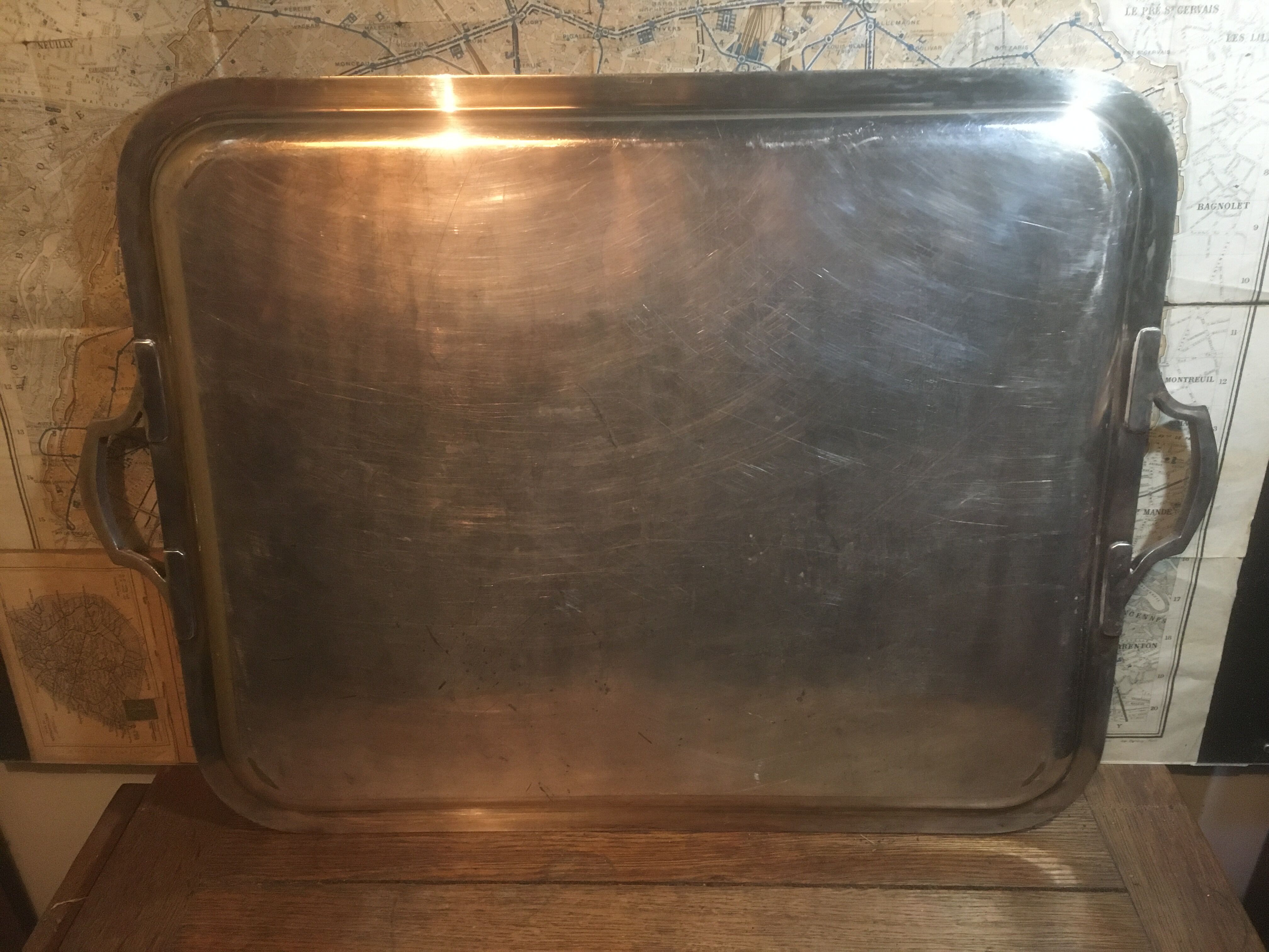 Silver metal service tray 80s