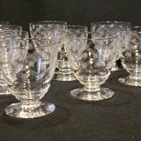 10 old port wine glasses in engraved art deco chiseled crystal