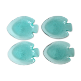 Set de 4 coupelles forme poisson en verre coloré vert des années 70