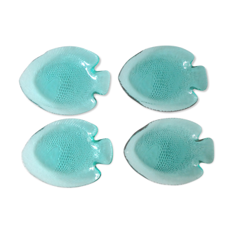 Set of 4 cups shaped fish colored green glass of the 70s