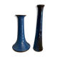 Paire de petits vases soliflores en grès bleu émaillé