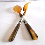 Antique horn salad cutlery – shell decoration 1900