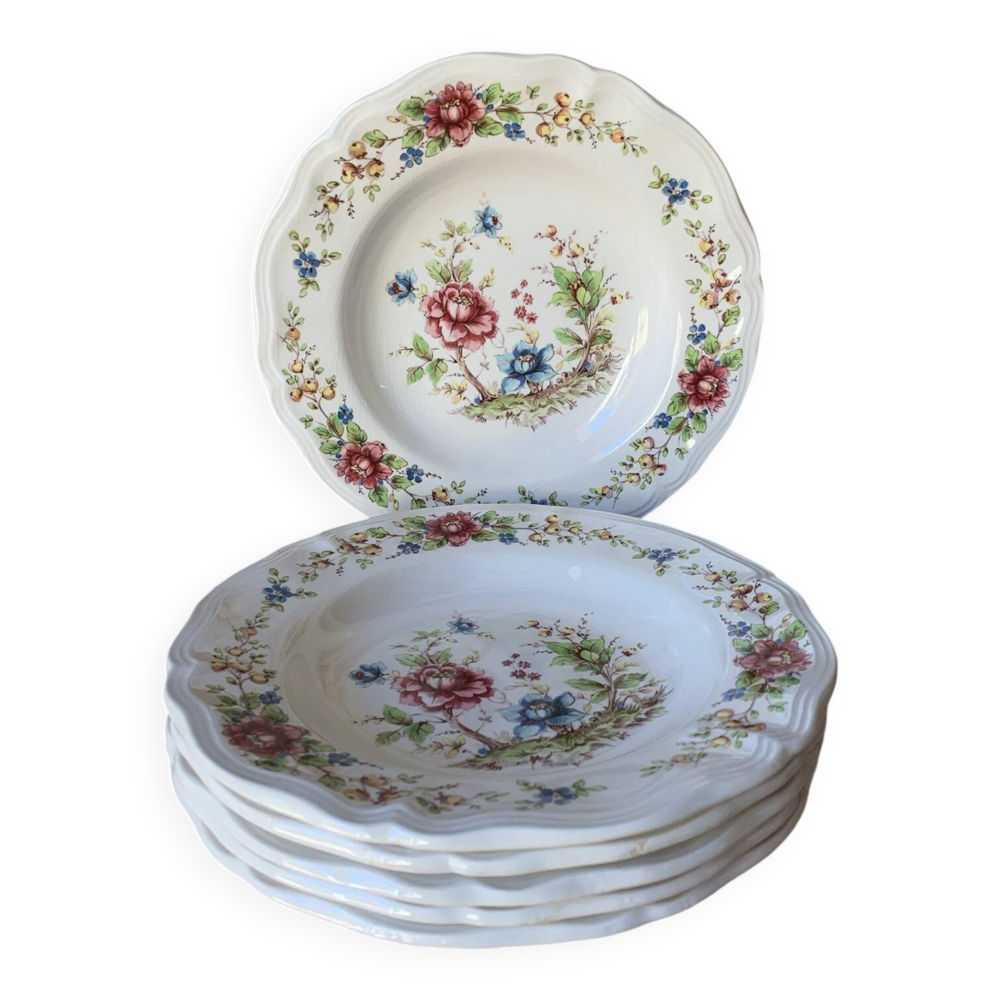 Six assiettes creuses 1960 Sarreguemines modèle Eden