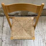 Beech and straw folding chair from the 80s