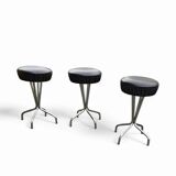 3 x stool / black top / chrome frame / 1970s  / Height 53 Depth 40 cm