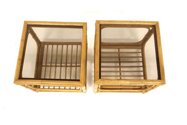 Set de 2 tables de chevet en rotin, Suède, 1970
