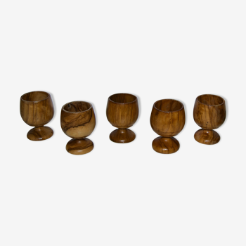 Suite of six egg cups, wooden