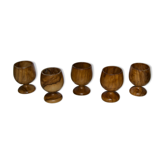 Suite of six egg cups, wooden
