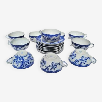 Service à thé japonais en porcelaine fine bleu et blanc