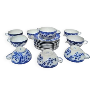 Service à thé japonais en porcelaine fine bleu et blanc
