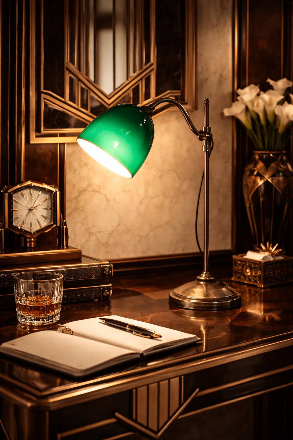 Vintage 1920s desk lamp in nickel-plated brass, celadon - 52 cm