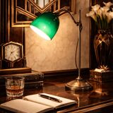 Vintage 1920s desk lamp in nickel-plated brass, celadon - 52 cm