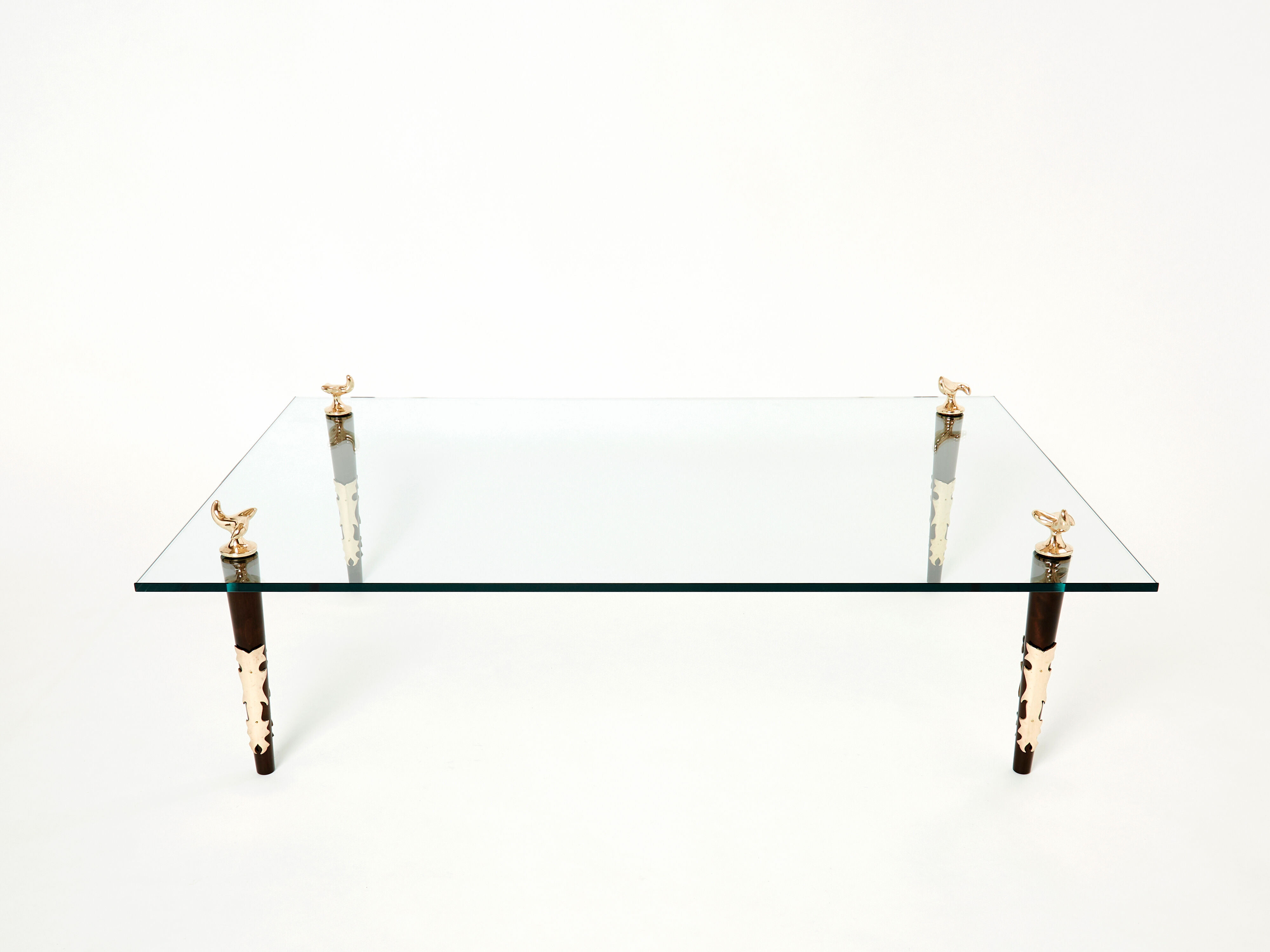 Mahogany coffee table bronze glass signed Garouste & Bonetti 1995