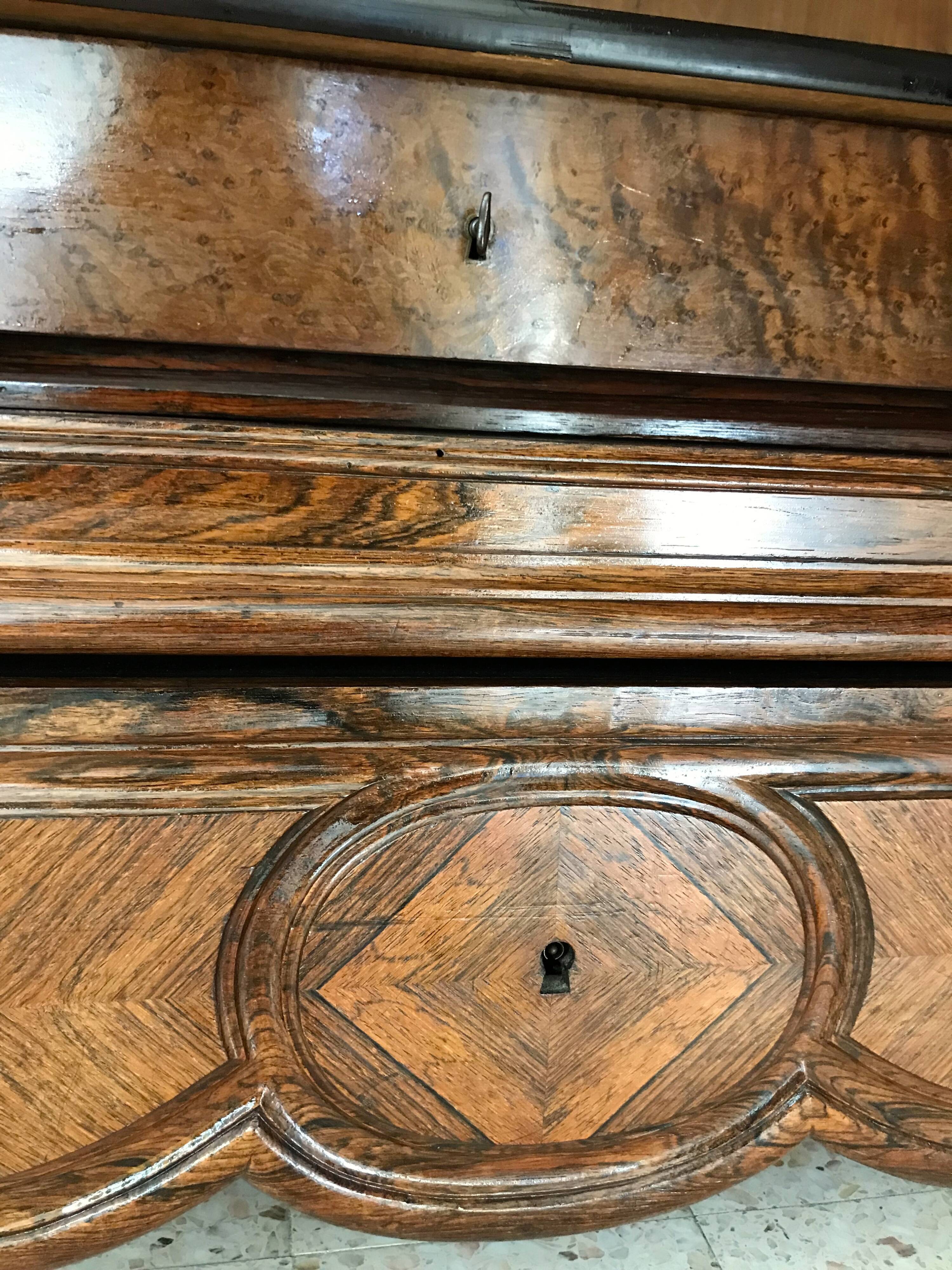 Bonnetière antique wardrobe with beveled ice interior elm magnifying glass style rocaille louis xv