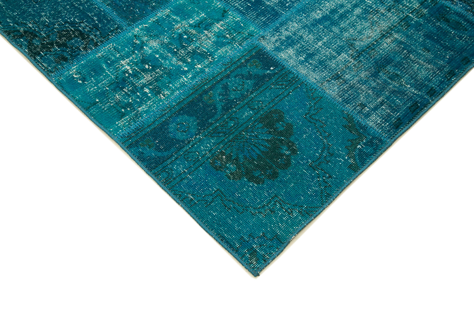 Handmade oriental contemporary 200 cm x 298 cm blue patchwork carpet