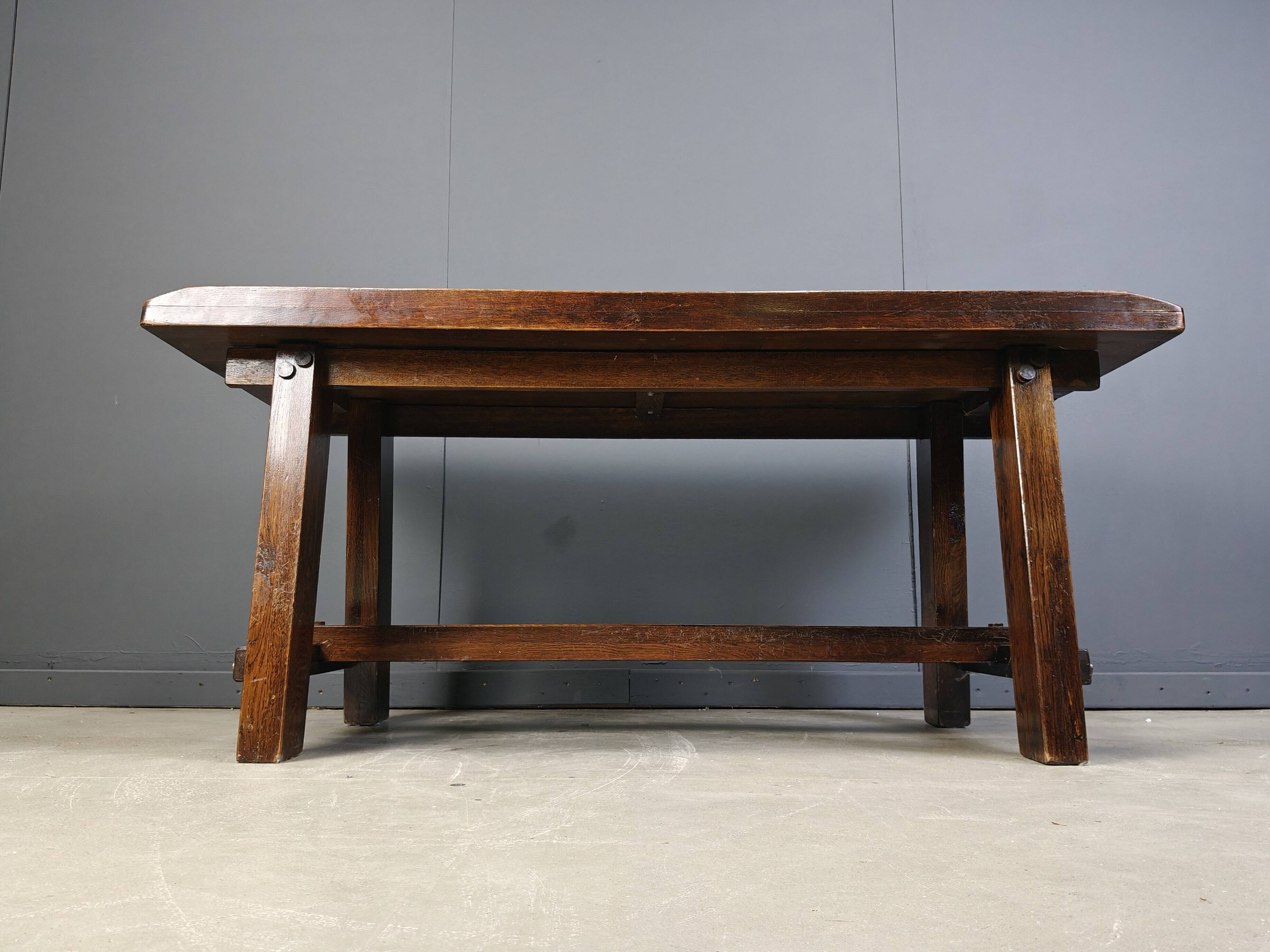 Solid wood brutalist dining table, 1960s