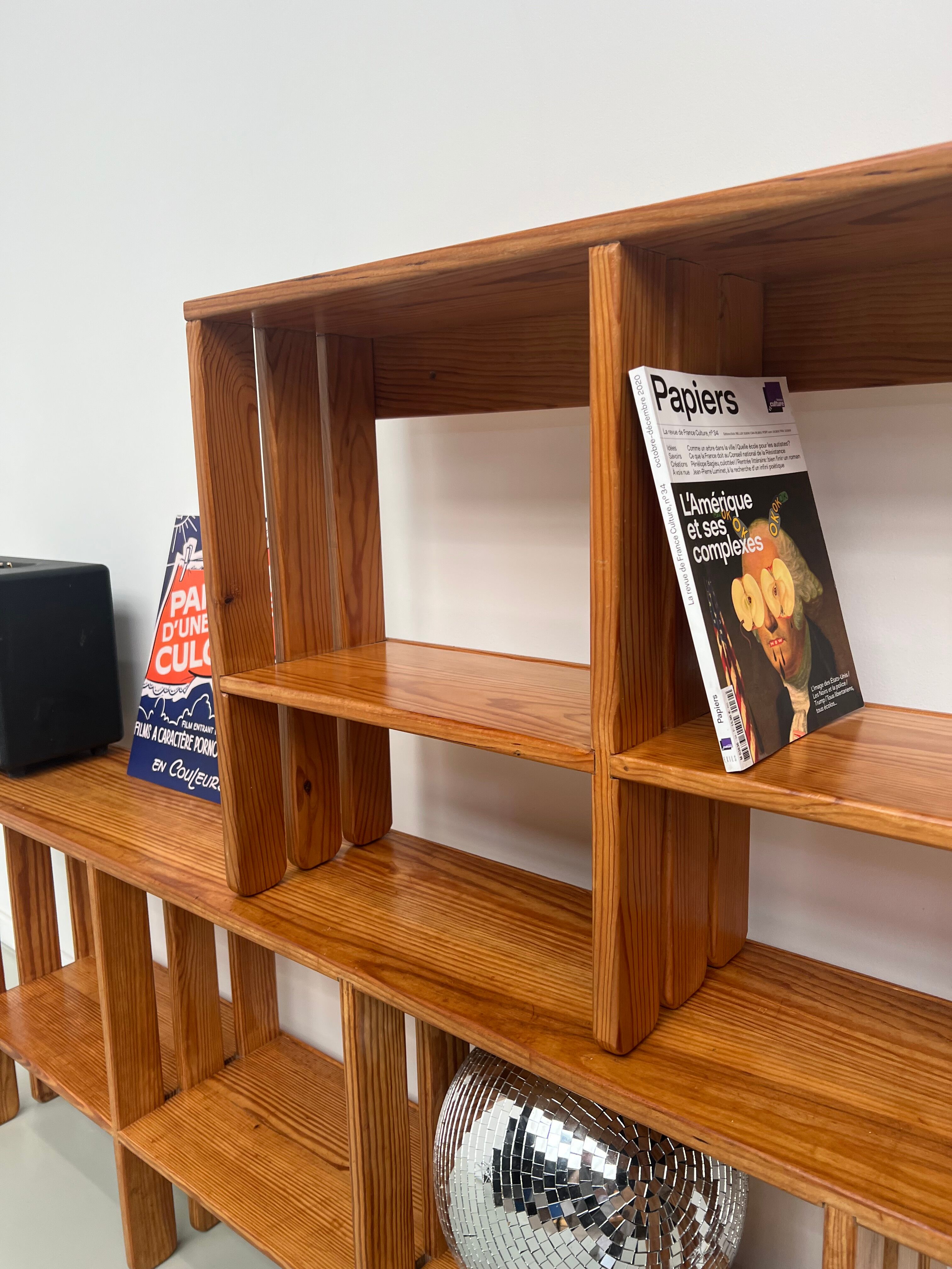 Pair of modernist pine wall shelves, circa 1970