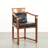Black leather Art Deco design dining/side/desk chair with armrests